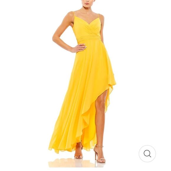 Ieena for Mac Duggal Marigold Chiffon High Low Cocktail Dress | Size 8 - Picture 5 of 13
